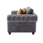 NICOLE 3 Seater Plush Velvet Dark Grey Sofa - Detailed Angle View 2
