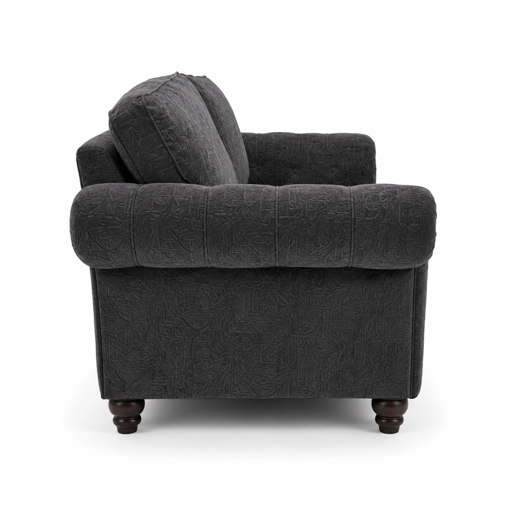 NICOLE 3+2 Seater Chenille Dark Grey Sofa - Detailed Angle View 2
