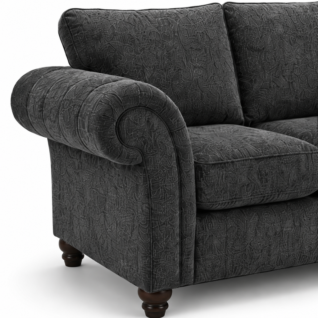 NICOLE 3+2 Seater Chenille Dark Grey Sofa - Detailed Angle View 3
