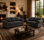 NICOLE 3+2 Seater Chenille Dark Grey Sofa - Detailed Angle View 4