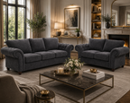 NICOLE 3+2 Seater Chenille Dark Grey Sofa - Detailed Angle View 5