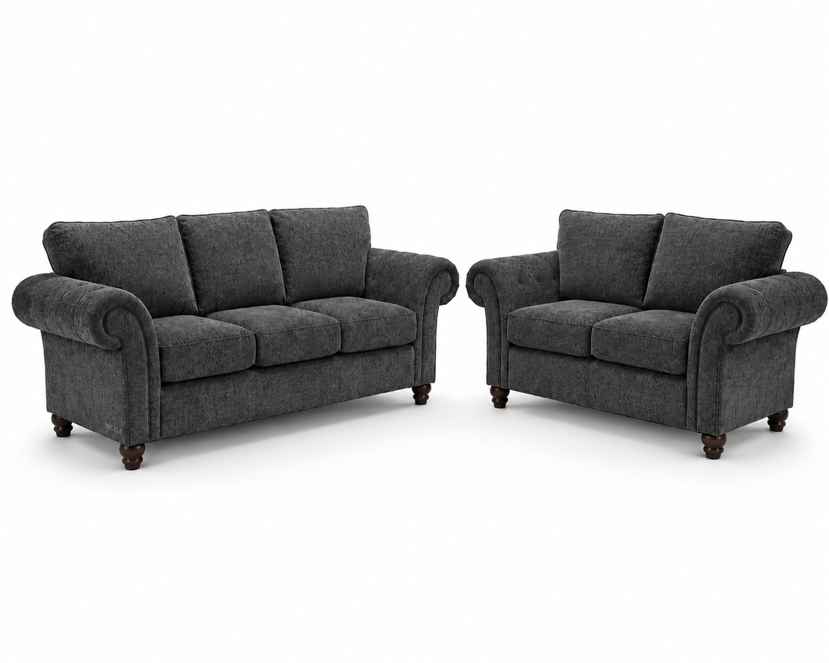 NICOLE 3+2 Seater Chenille Dark Grey Sofa - Luxury UK Living Room Showcase