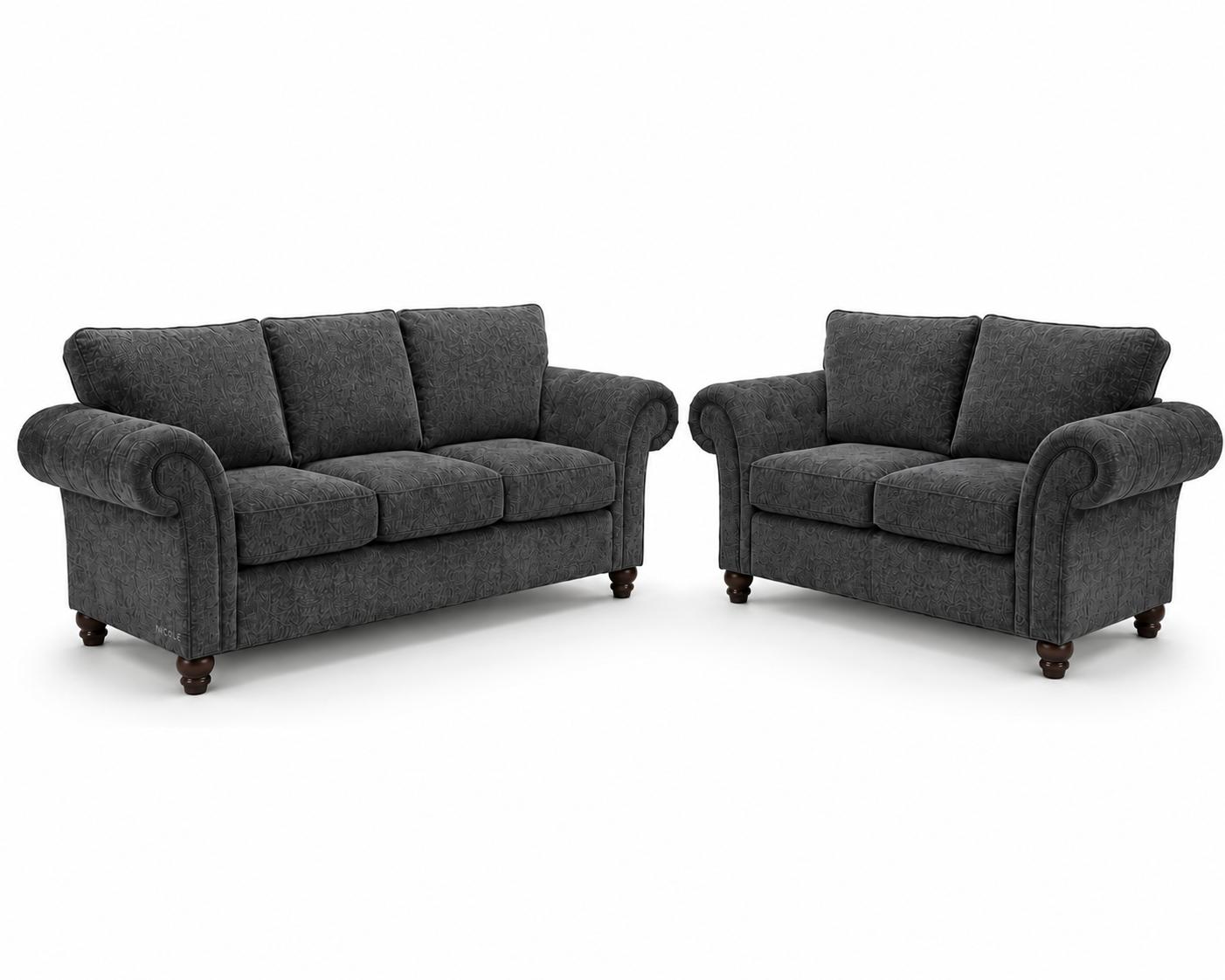 NICOLE 3+2 Seater Chenille Dark Grey Sofa - Luxury UK Living Room Showcase