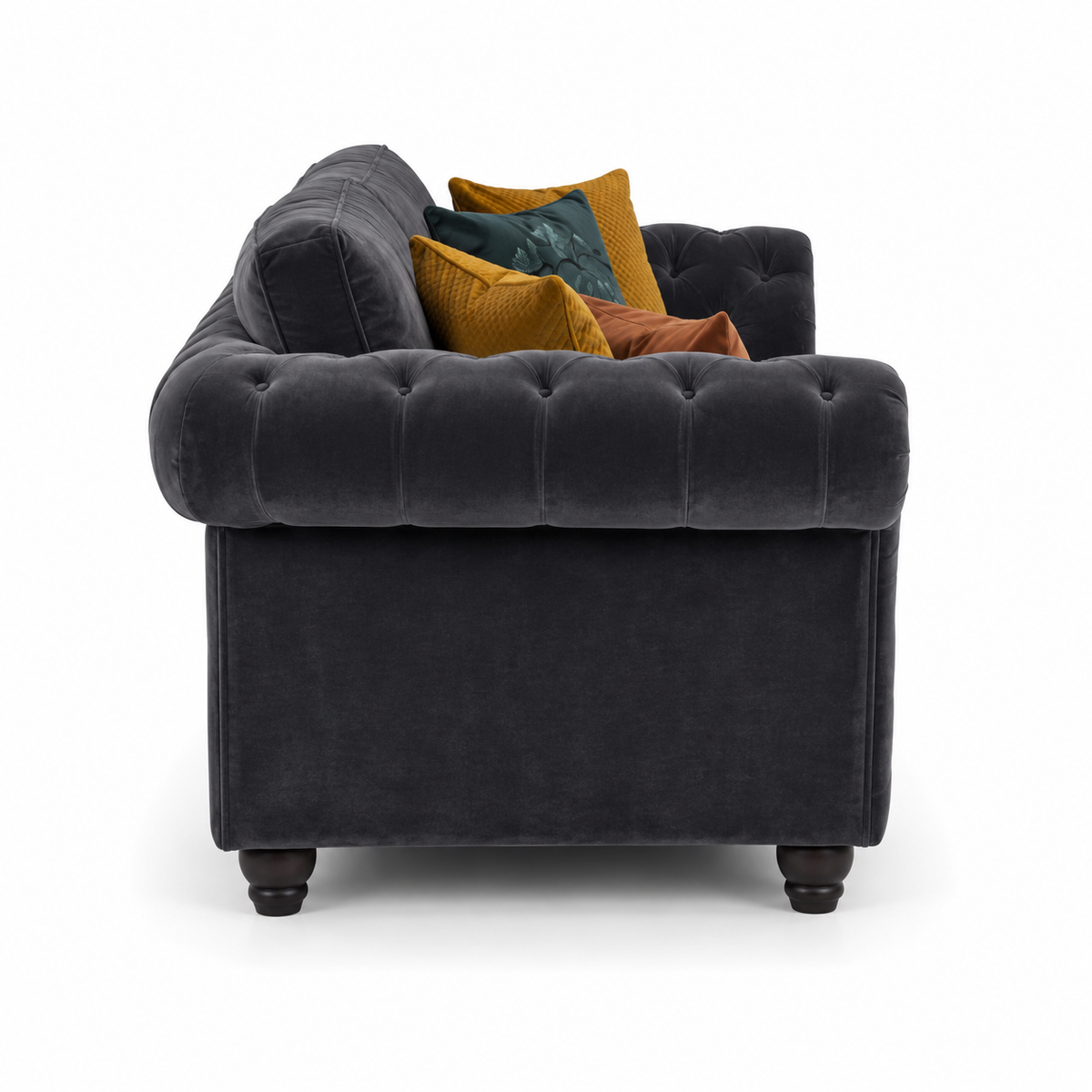 NICOLE 3+2 Seater Crush Velvet Dark Grey Sofa - Detailed Angle View 2