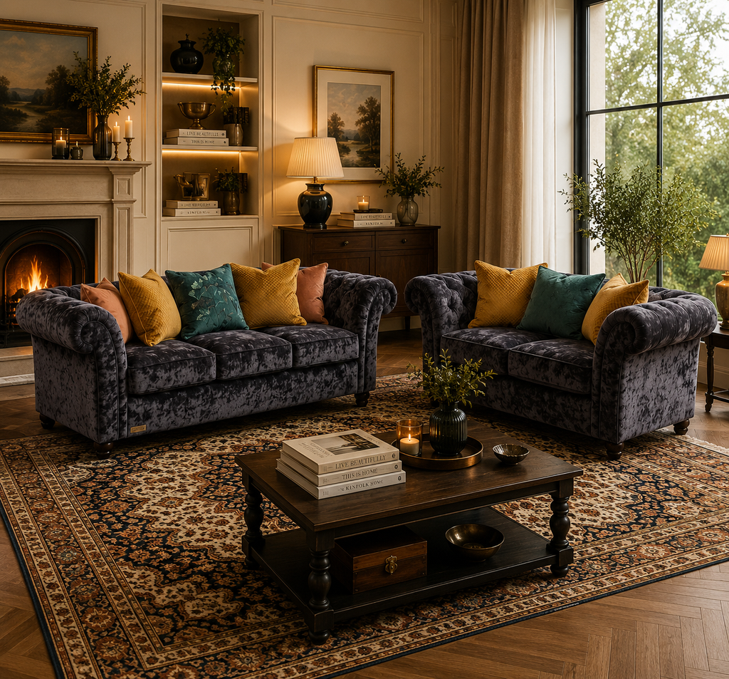 NICOLE 3+2 Seater Crush Velvet Dark Grey Sofa - Detailed Angle View 4
