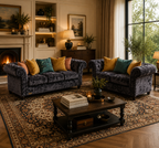 NICOLE 3+2 Seater Crush Velvet Dark Grey Sofa - Detailed Angle View 4