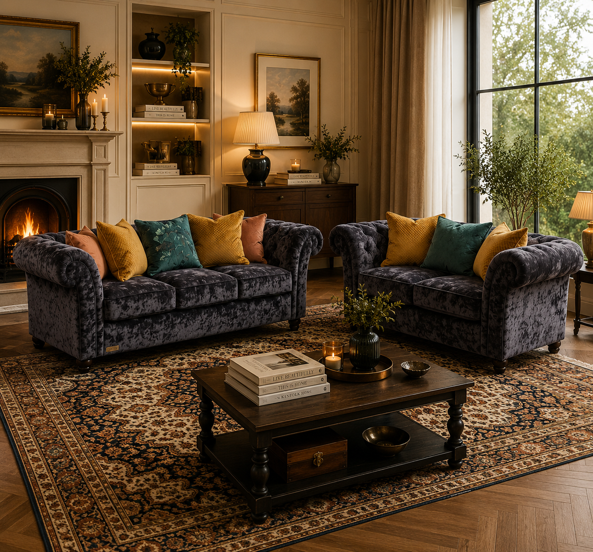 NICOLE 3+2 Seater Crush Velvet Dark Grey Sofa - Detailed Angle View 4