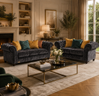 NICOLE 3+2 Seater Crush Velvet Dark Grey Sofa - Detailed Angle View 5