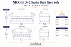 NICOLE 3+2 Seater Chenille Dark Grey Sofa - Detailed Angle View 6