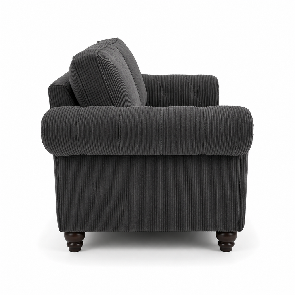 NICOLE 3+2 Seater Jumbo Cord Dark Grey Sofa - Detailed Angle View 2