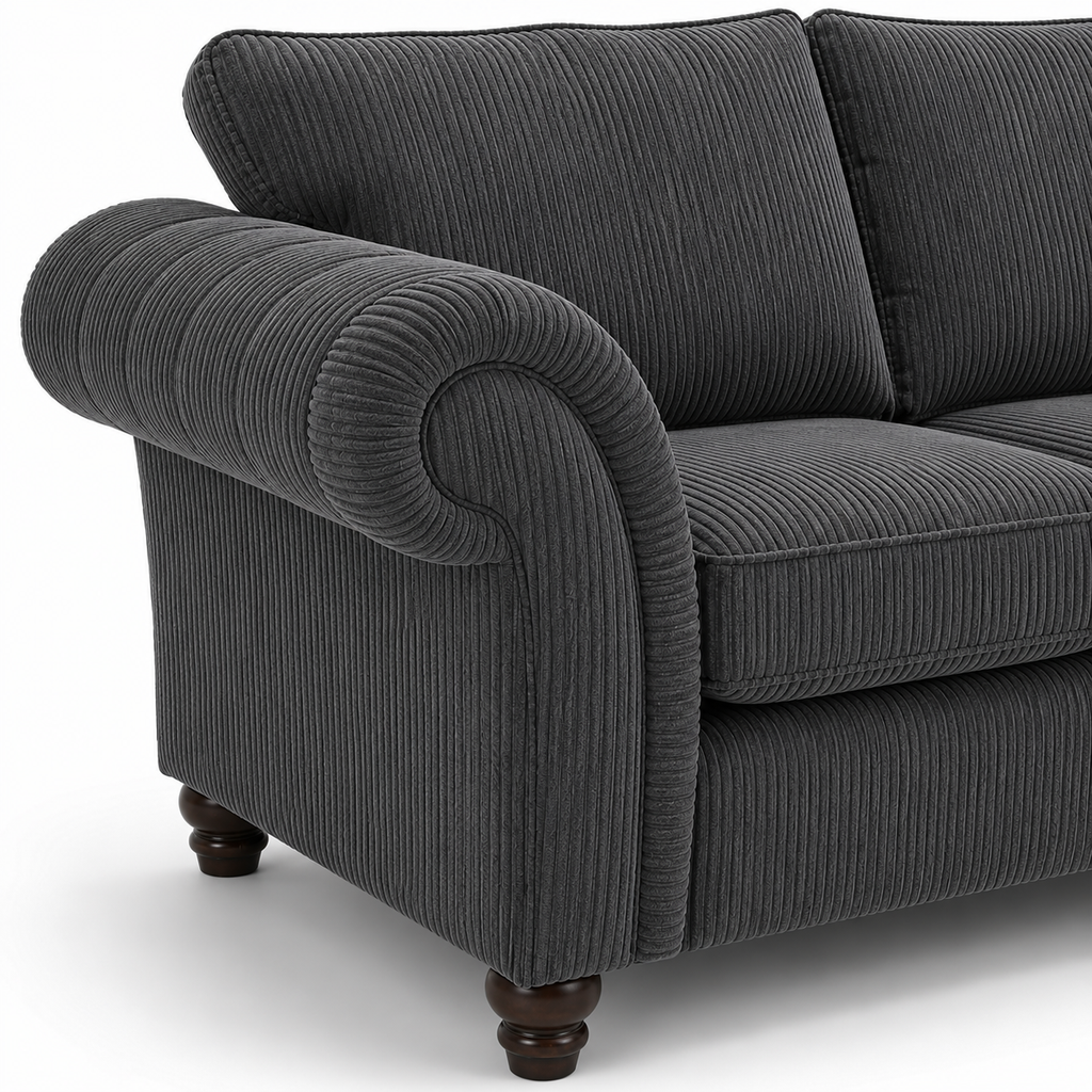 NICOLE 3+2 Seater Jumbo Cord Dark Grey Sofa - Detailed Angle View 3