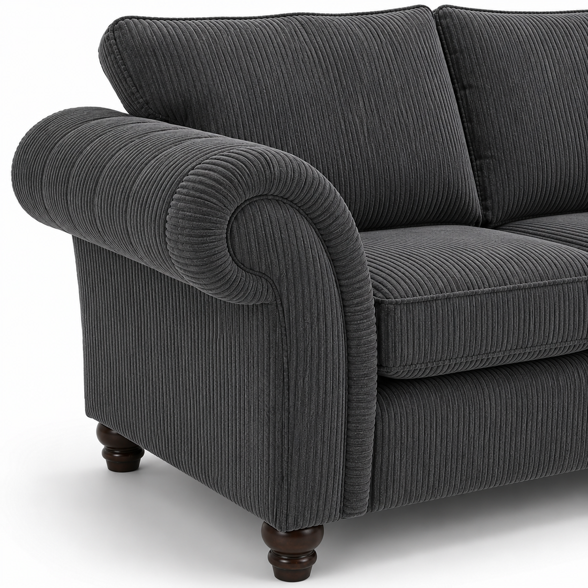 NICOLE 3+2 Seater Jumbo Cord Dark Grey Sofa - Detailed Angle View 3