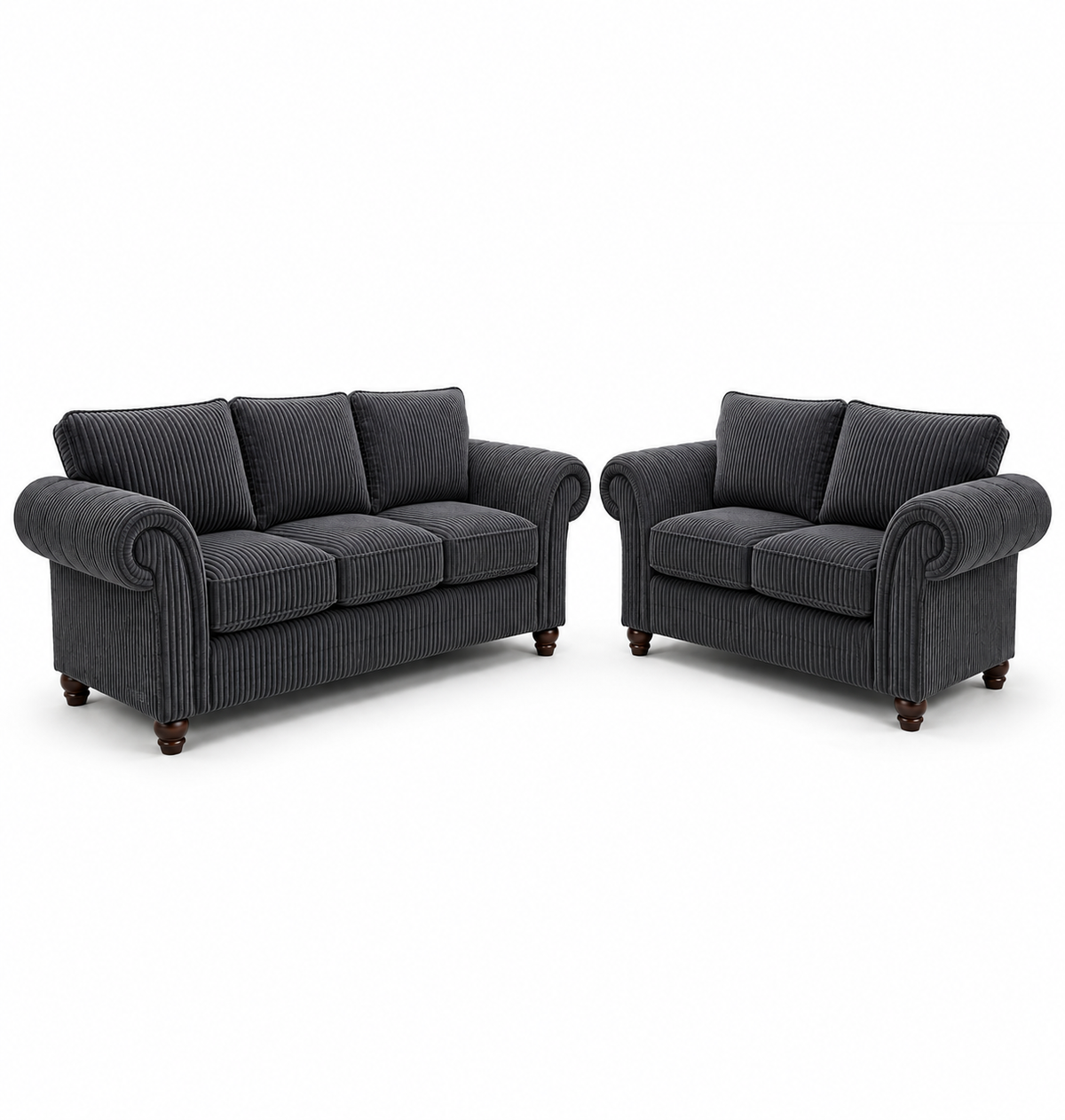 NICOLE 3+2 Seater Jumbo Cord Dark Grey Sofa - Luxury UK Living Room Showcase