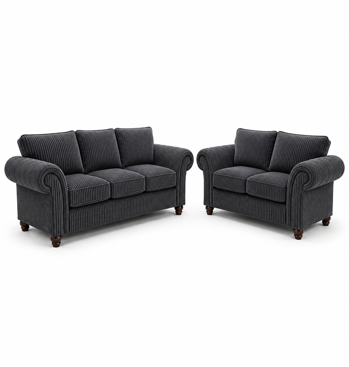 NICOLE 3+2 Seater Jumbo Cord Dark Grey Sofa - Luxury UK Living Room Showcase