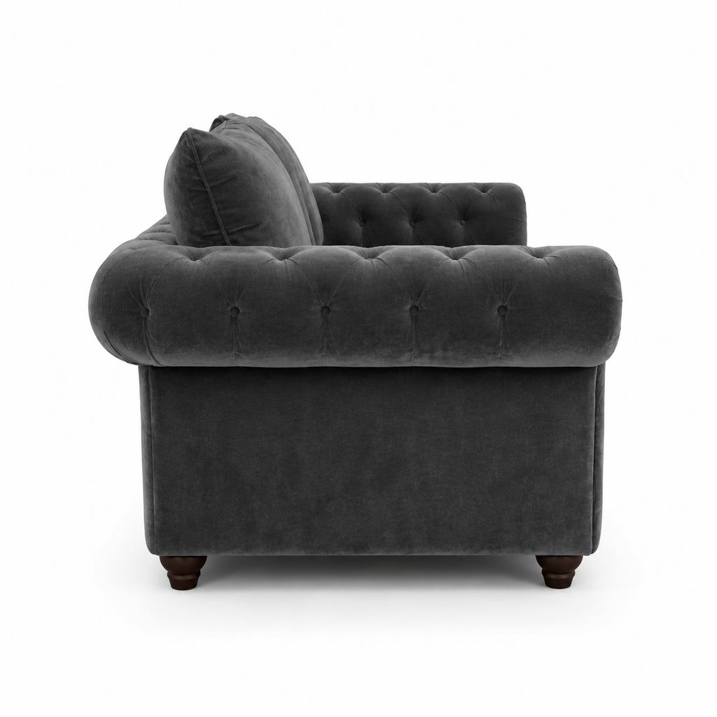 NICOLE 3+2 Seater Plush Velvet Dark Grey Sofa - Detailed Angle View 2