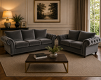 NICOLE 3+2 Seater Plush Velvet Dark Grey Sofa - Detailed Angle View 4