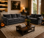 NICOLE 3+2 Seater Plush Velvet Dark Grey Sofa - Detailed Angle View 5