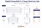 NICOLE 3+2 Seater Plush Velvet Dark Grey Sofa - Detailed Angle View 6