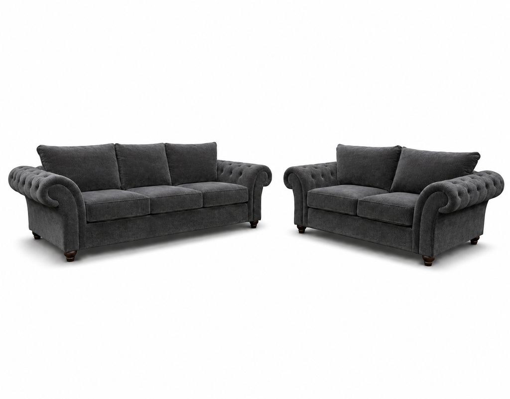 NICOLE 3+2 Seater Plush Velvet Dark Grey Sofa - Luxury UK Living Room Showcase