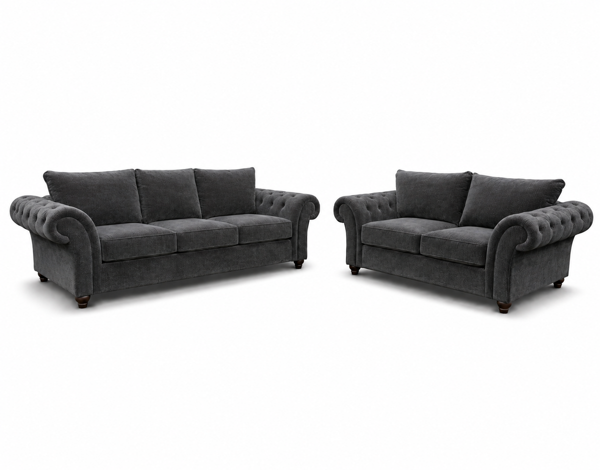 NICOLE 3+2 Seater Plush Velvet Dark Grey Sofa - Luxury UK Living Room Showcase