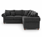 NICOLE 5 Seater Corner Chenille Dark Grey Sofa - Detailed Angle View 2