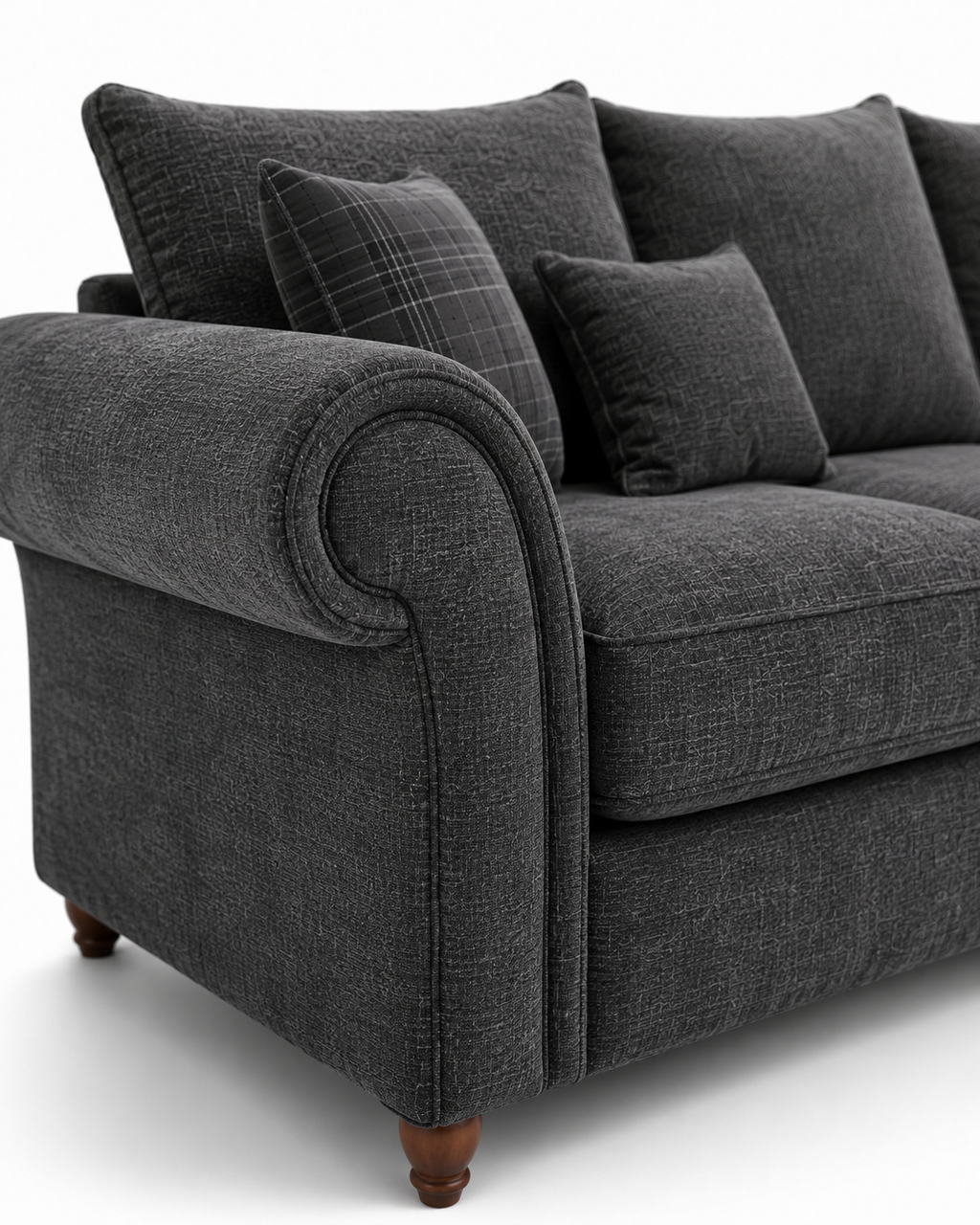 NICOLE 5 Seater Corner Chenille Dark Grey Sofa - Detailed Angle View 3
