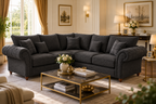 NICOLE 5 Seater Corner Chenille Dark Grey Sofa - Detailed Angle View 4