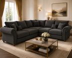 NICOLE 5 Seater Corner Chenille Dark Grey Sofa - Detailed Angle View 5