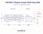 NICOLE 5 Seater Corner Chenille Dark Grey Sofa - Detailed Angle View 6
