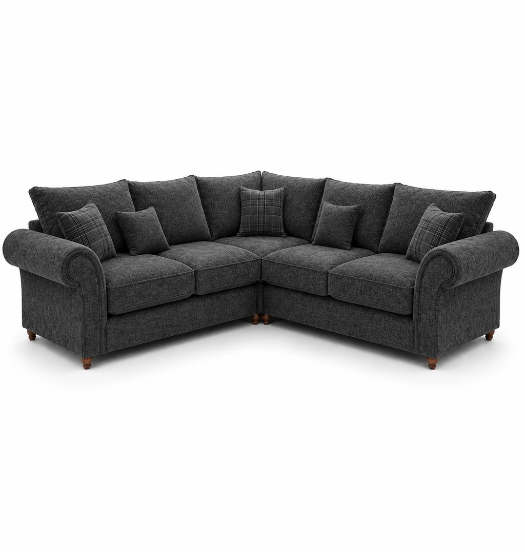 NICOLE 5 Seater Corner Chenille Dark Grey Sofa - Luxury UK Living Room Showcase