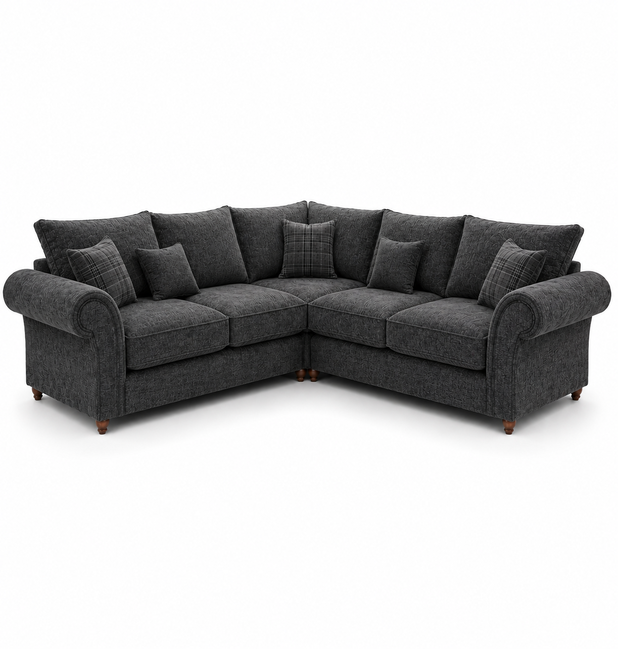 NICOLE 5 Seater Corner Chenille Dark Grey Sofa - Luxury UK Living Room Showcase