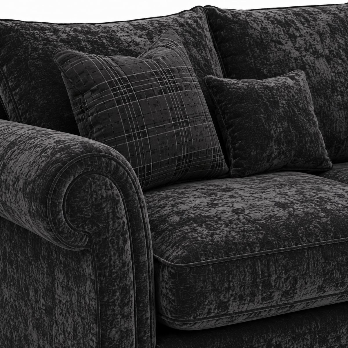 NICOLE 5 Seater Corner Crush Velvet Dark Grey Sofa - Detailed Angle View 3