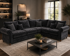 NICOLE 5 Seater Corner Crush Velvet Dark Grey Sofa - Detailed Angle View 5