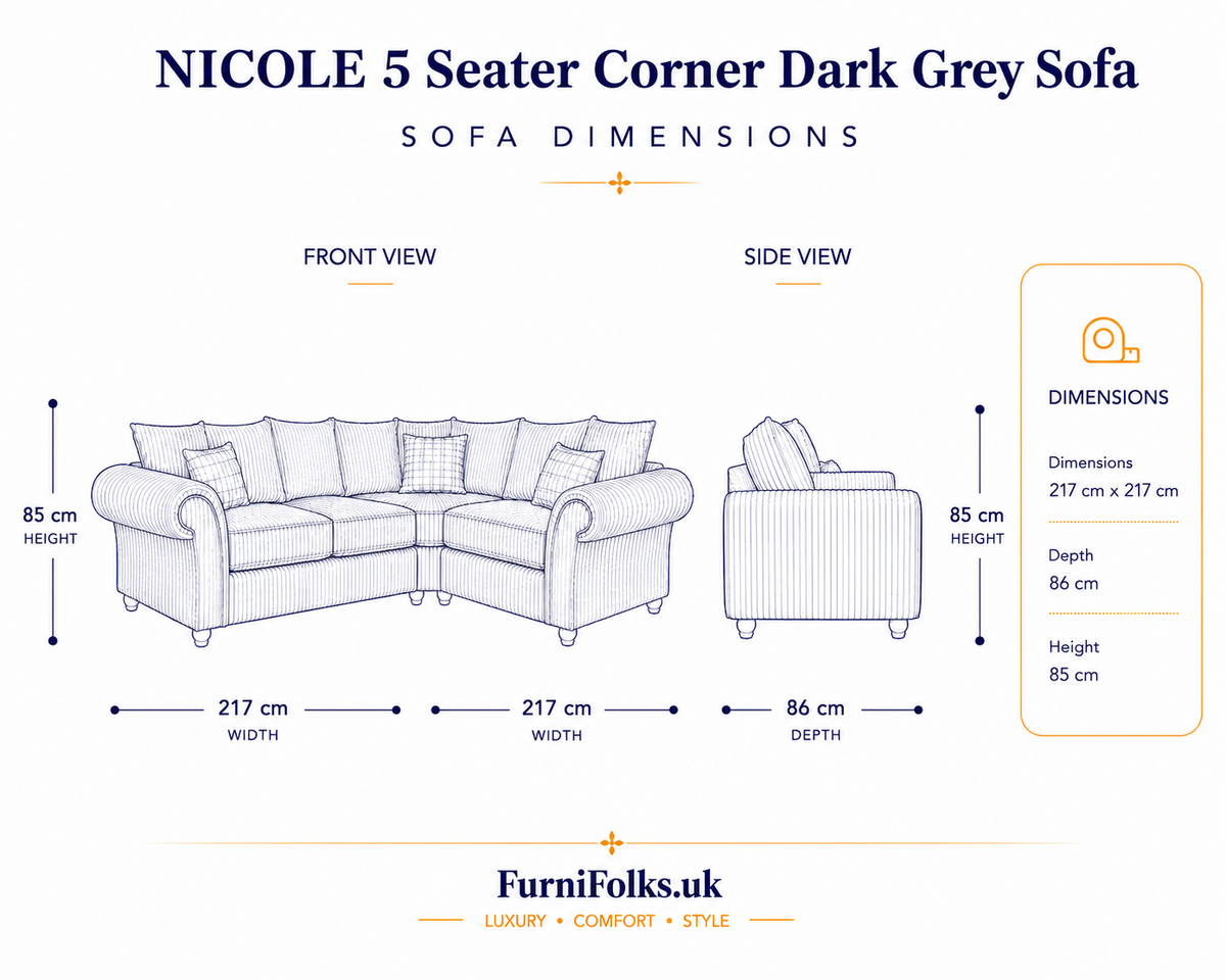 NICOLE 5 Seater Corner Crush Velvet Dark Grey Sofa - Detailed Angle View 6
