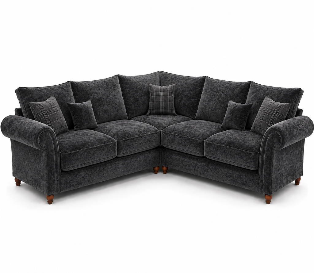 NICOLE 5 Seater Corner Crush Velvet Dark Grey Sofa - Luxury UK Living Room Showcase