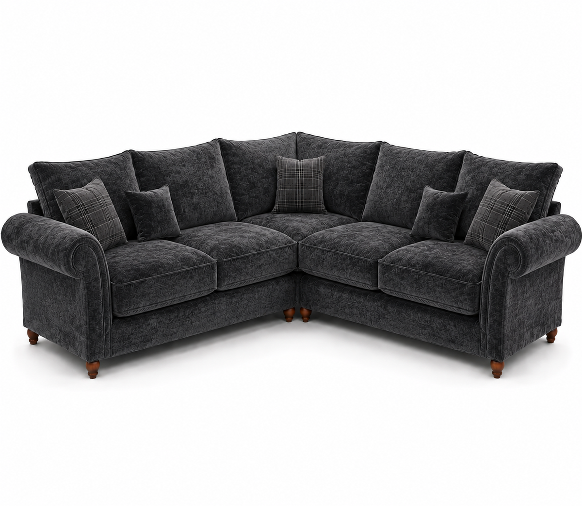 NICOLE 5 Seater Corner Crush Velvet Dark Grey Sofa - Luxury UK Living Room Showcase