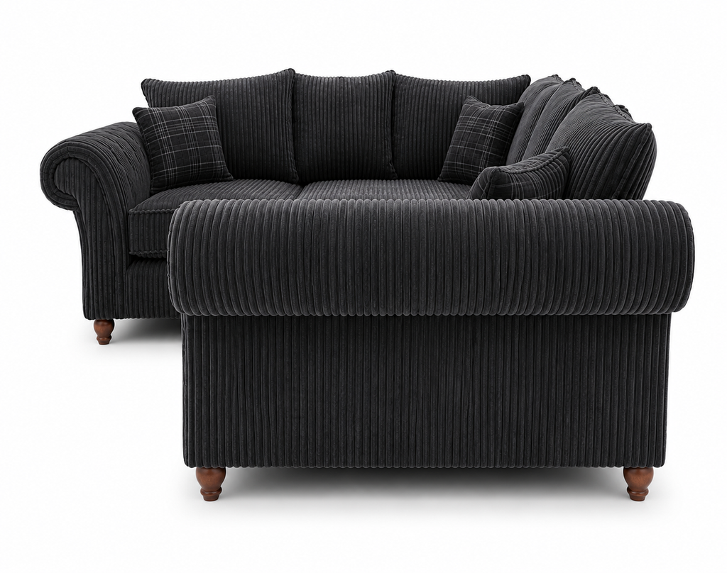NICOLE 5 Seater Corner Jumbo Cord Dark Grey Sofa - Detailed Angle View 2