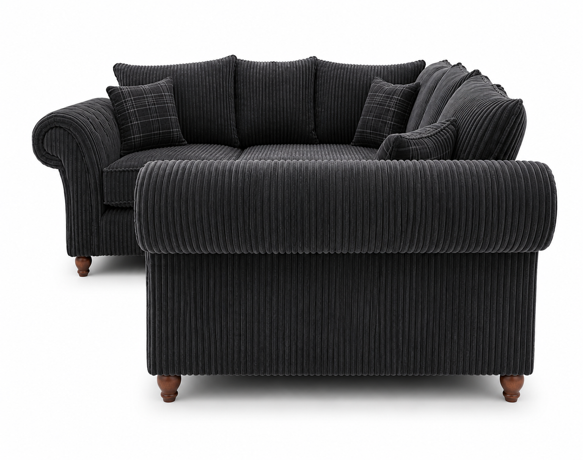 NICOLE 5 Seater Corner Jumbo Cord Dark Grey Sofa - Detailed Angle View 2