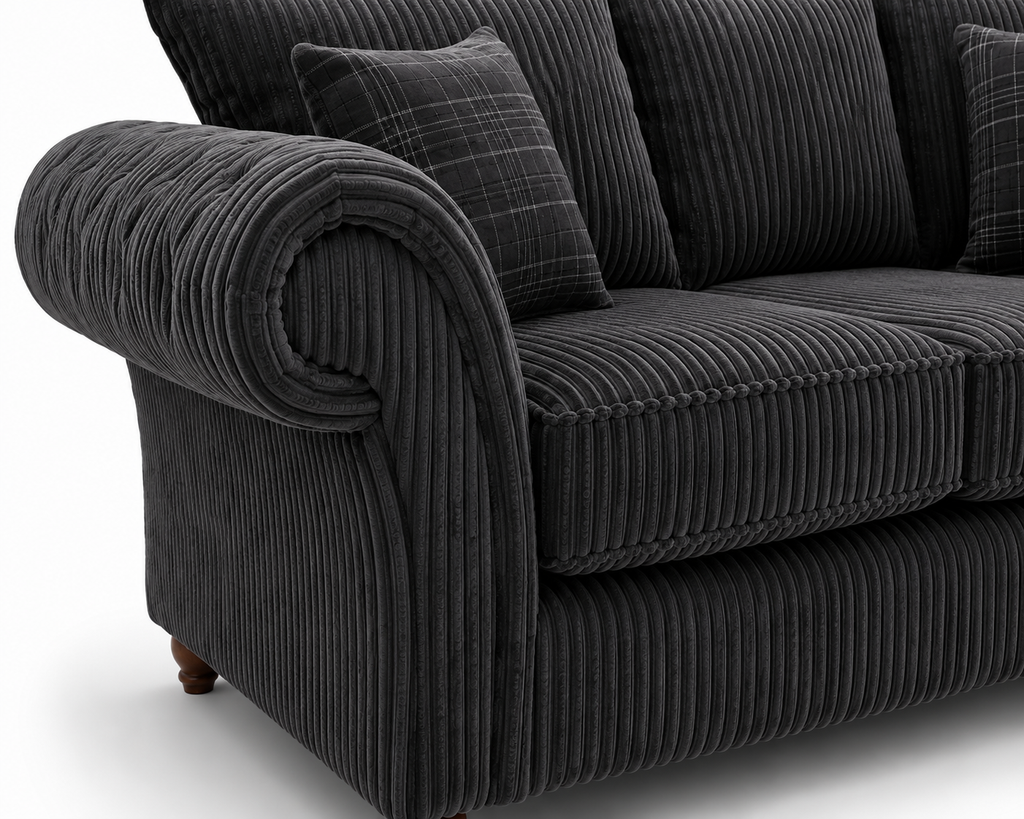 NICOLE 5 Seater Corner Jumbo Cord Dark Grey Sofa - Detailed Angle View 3