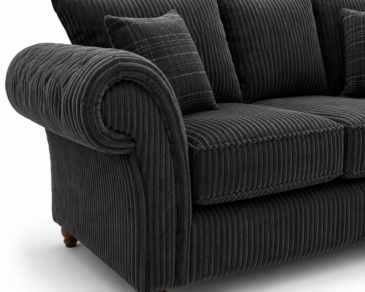NICOLE 5 Seater Corner Jumbo Cord Dark Grey Sofa - Detailed Angle View 3