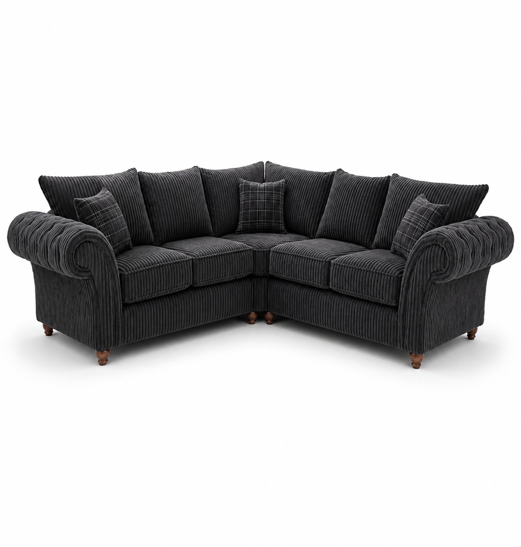 NICOLE 5 Seater Corner Jumbo Cord Dark Grey Sofa - Luxury UK Living Room Showcase