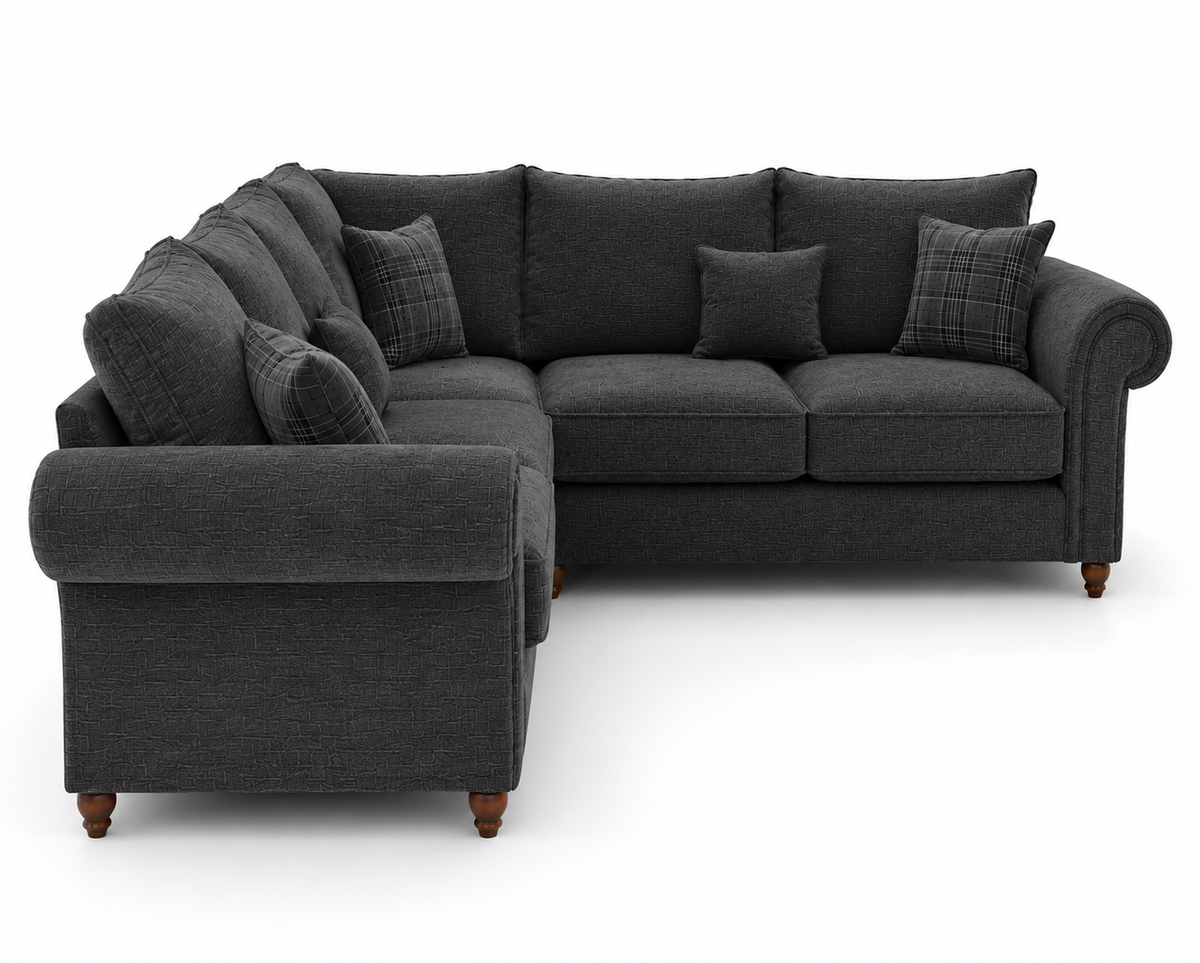 NICOLE 5 Seater Corner Naples & Kensington Dark Grey Sofa - Detailed Angle View 2