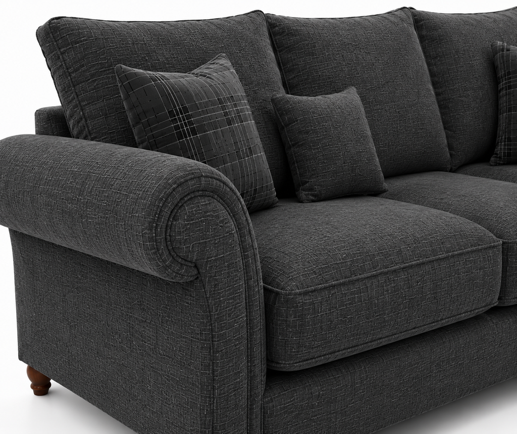 NICOLE 5 Seater Corner Naples & Kensington Dark Grey Sofa - Detailed Angle View 3
