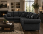 NICOLE 5 Seater Corner Naples & Kensington Dark Grey Sofa - Detailed Angle View 5