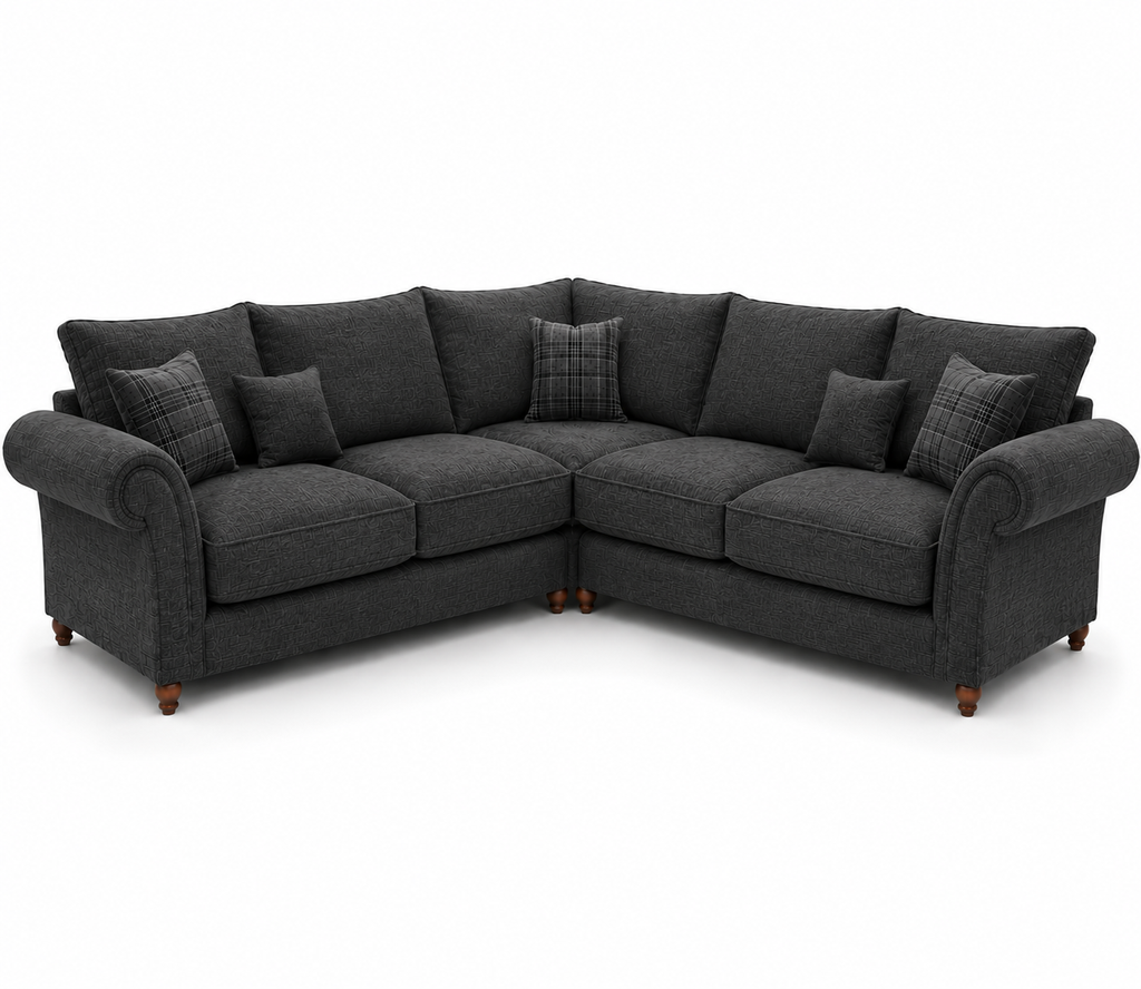 NICOLE 5 Seater Corner Naples & Kensington Dark Grey Sofa - Luxury UK Living Room Showcase