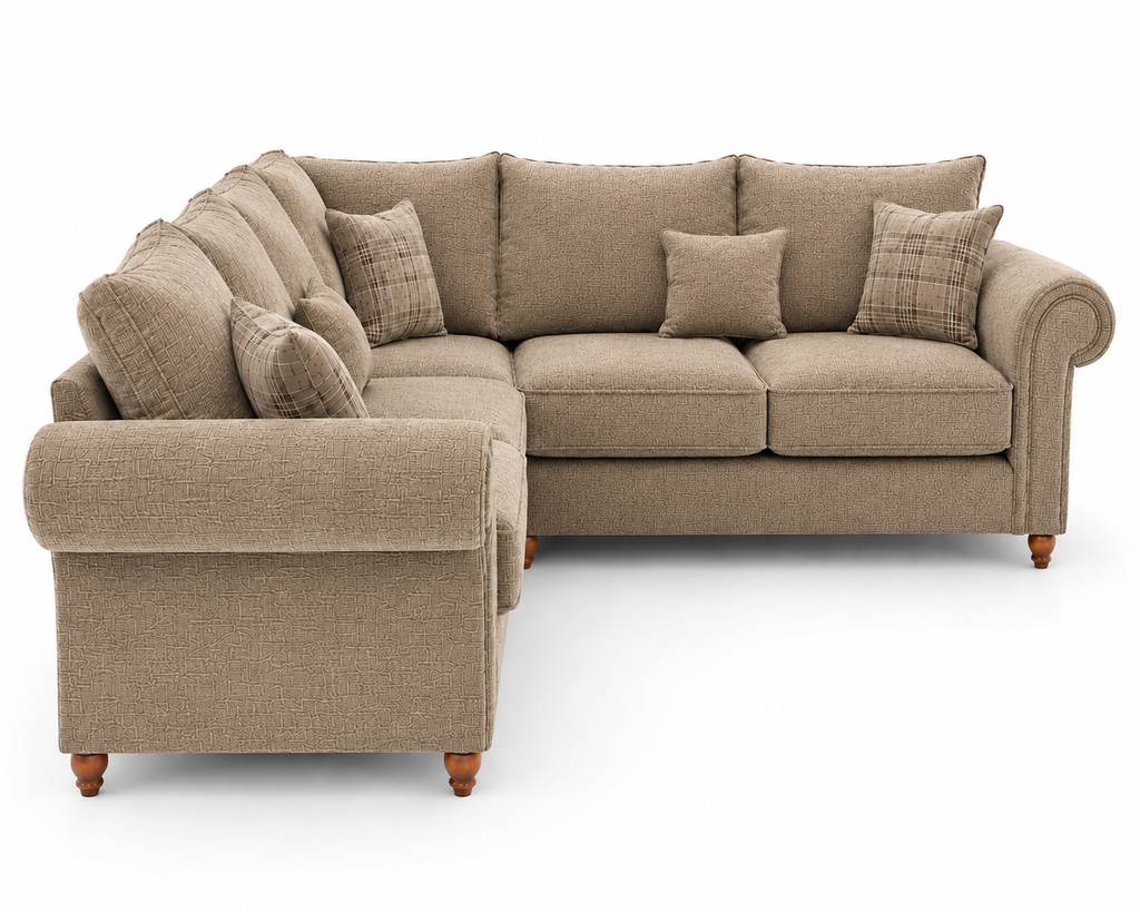 Nicole 5 Seater Corner Naples & Kensington Mink Sofa - Detailed Angle View 2