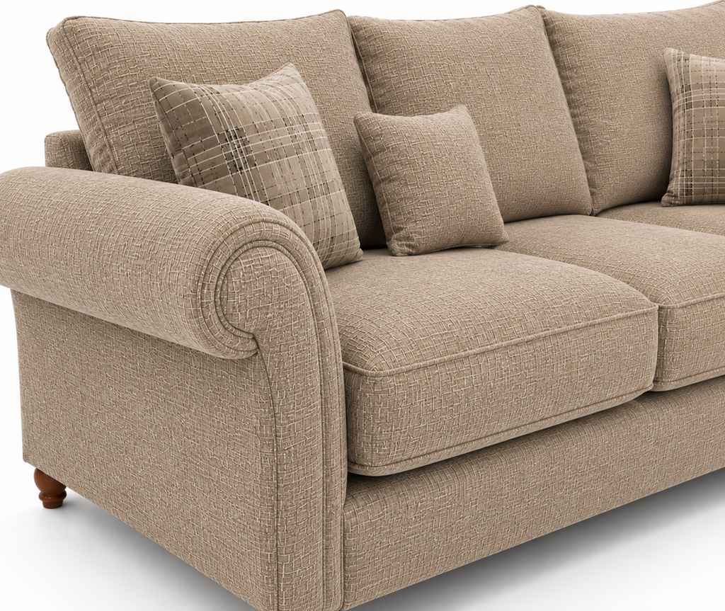 Nicole 5 Seater Corner Naples & Kensington Mink Sofa - Detailed Angle View 3
