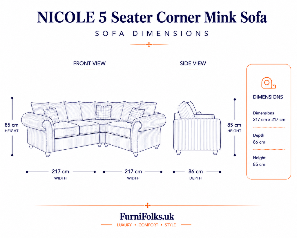 Nicole 5 Seater Corner Naples & Kensington Mink Sofa - Detailed Angle View 6