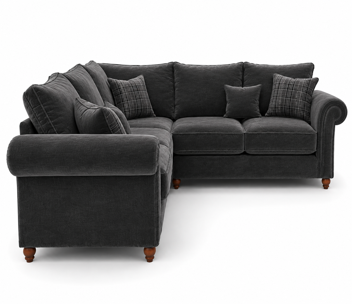 NICOLE 5 Seater Corner Plush Velvet Dark Grey Sofa - Detailed Angle View 2
