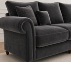 NICOLE 5 Seater Corner Plush Velvet Dark Grey Sofa - Detailed Angle View 3